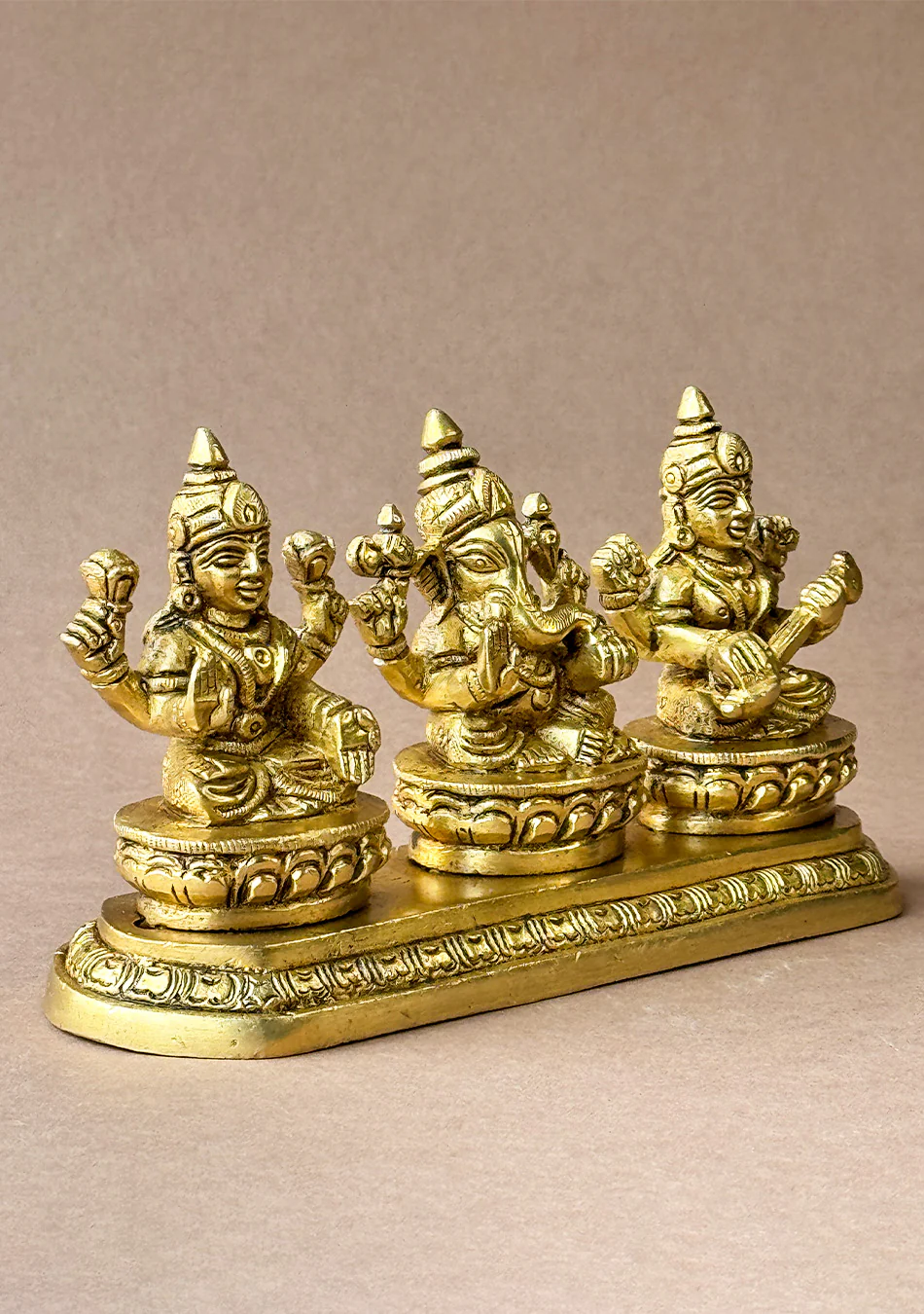 Antique Brass Lakshmi Ganesha Saraswati Set - Image 4