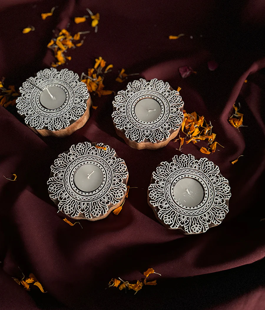 Flower Carved Wooden Diyas - Image 11