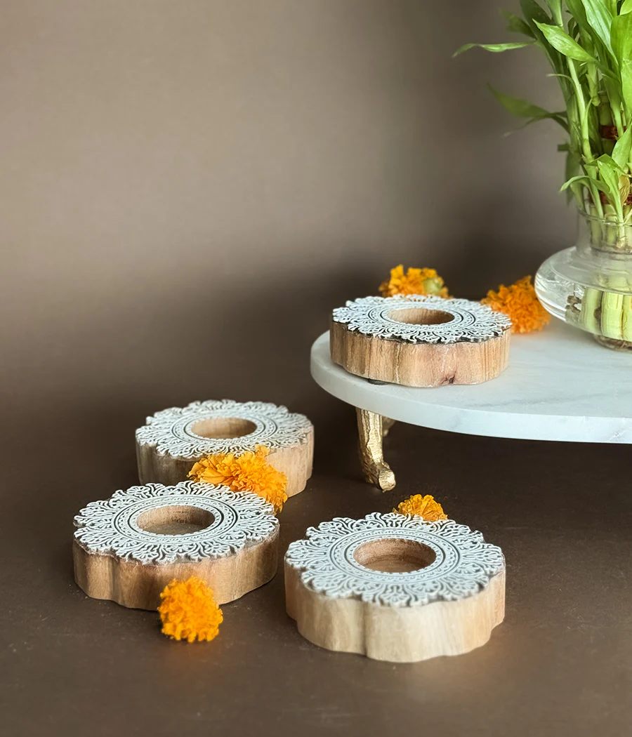 Flower Carved Wooden Diyas - Image 5