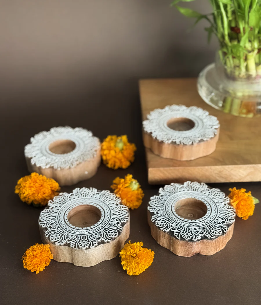Flower Carved Wooden Diyas - Image 6
