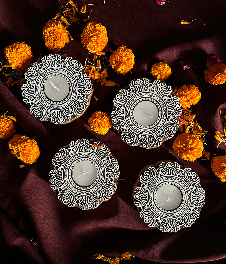 Flower Carved Wooden Diyas - Image 7