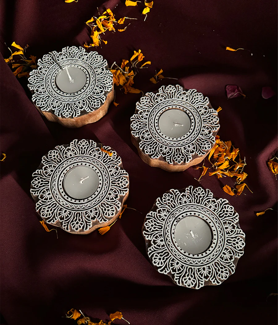 Flower Carved Wooden Diyas - Image 9
