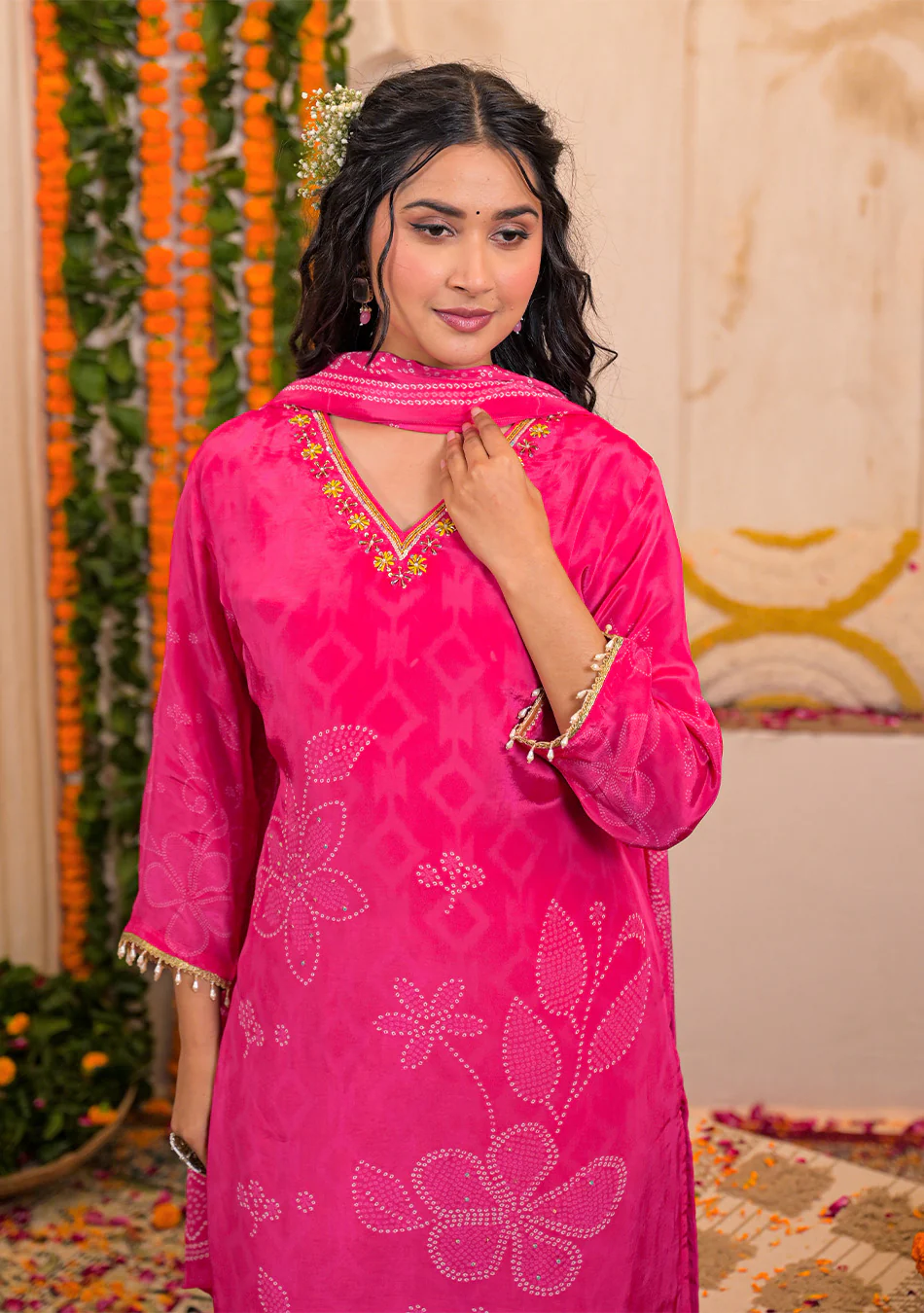 Fuchsia Bloom Crepe Suit Set - Image 2