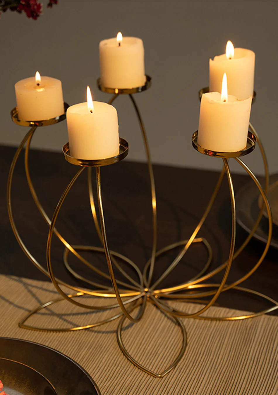 GOLD LOTUS CANDLE STAND - Image 3