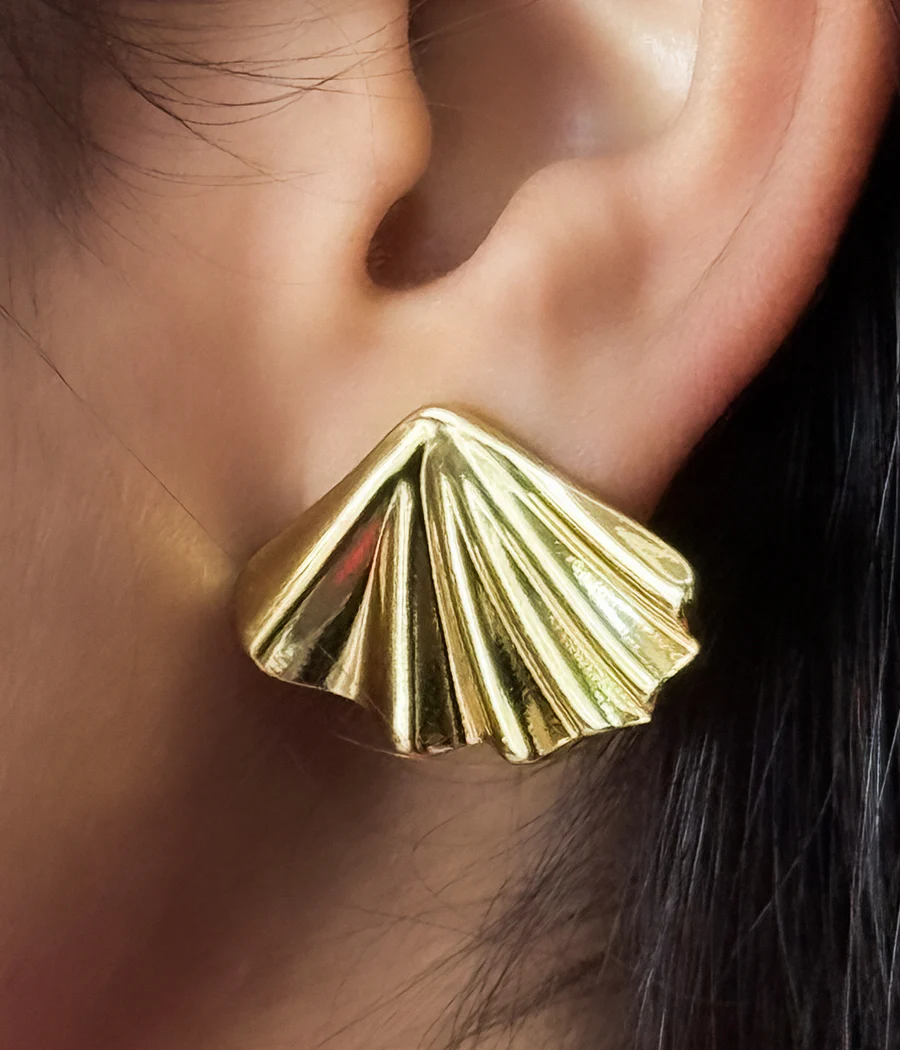 Golden Fan Stud Earrings - Image 4