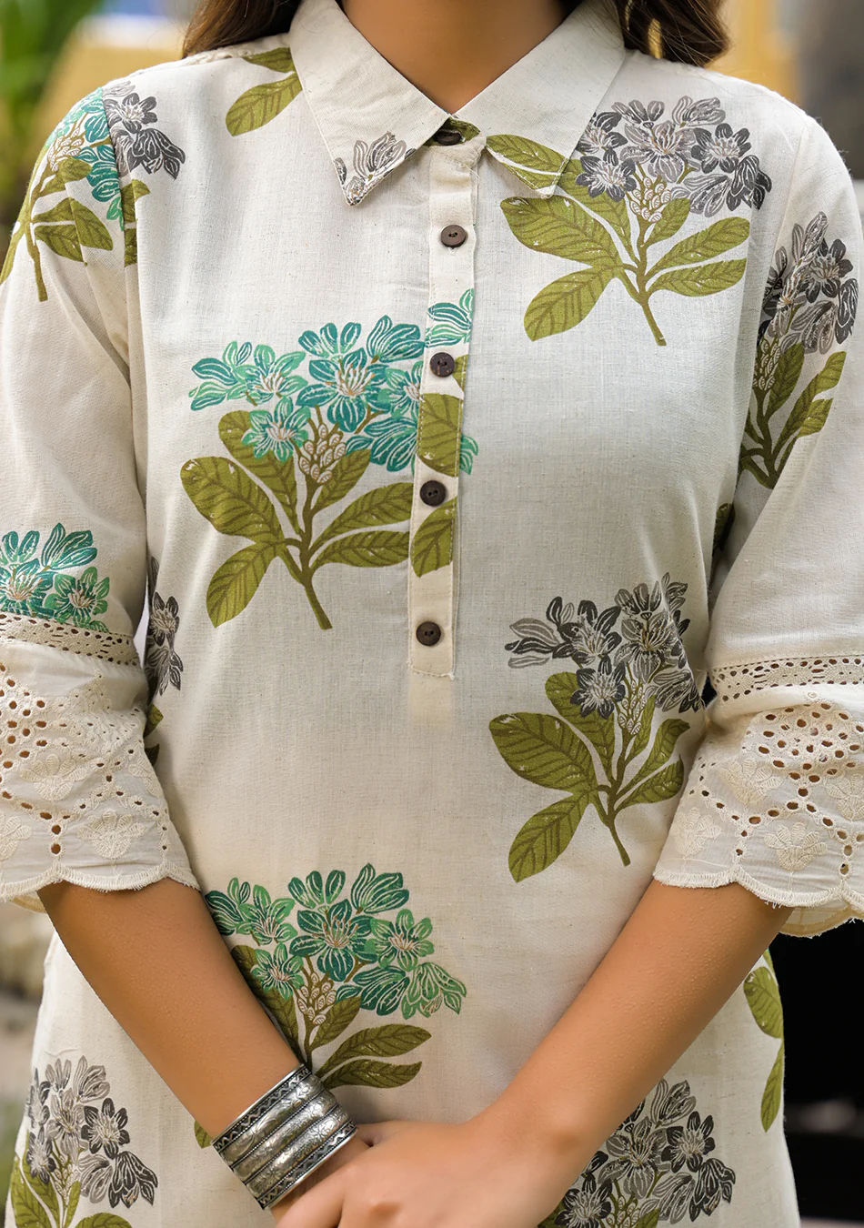 Aravalii Green Floral Schiffli Kurta - Image 5