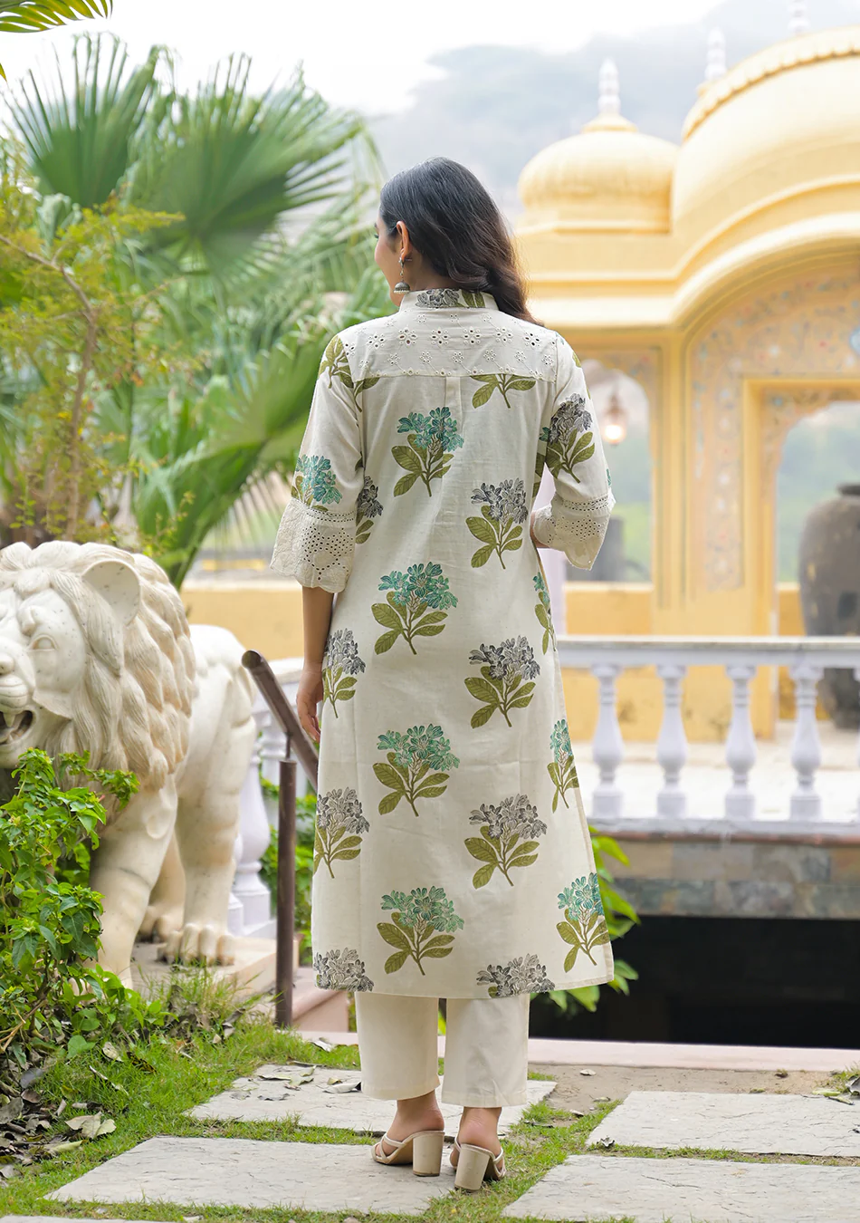 Aravalii Green Floral Schiffli Kurta - Image 6