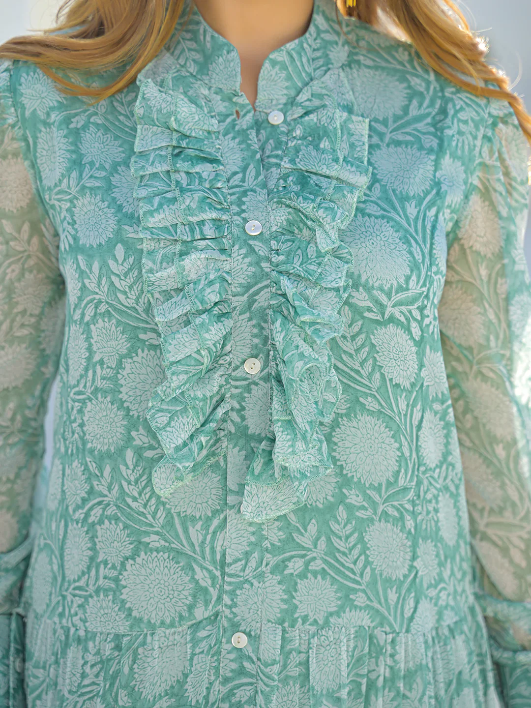 Green Georgette Long Sleeve Maxi Dress - Image 5