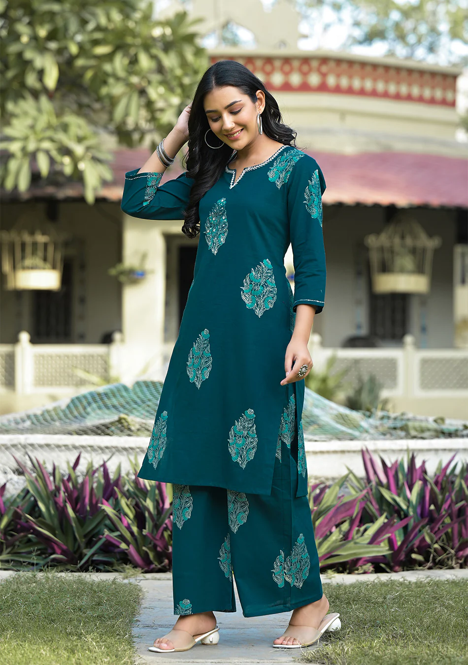 Teal Blue Hand Block Co-ord Set - Image 8