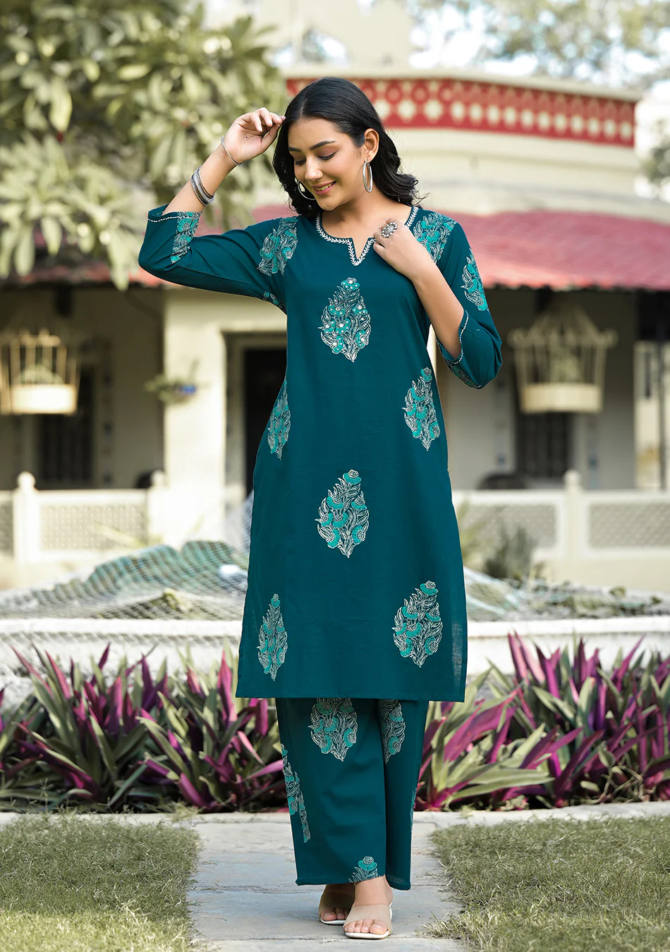 Teal Blue Hand Block Co-ord Set - Image 6