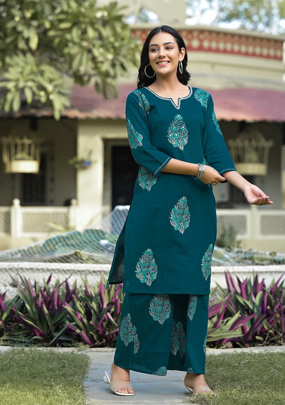 Teal Blue Hand Block Co-ord Set - Image 7