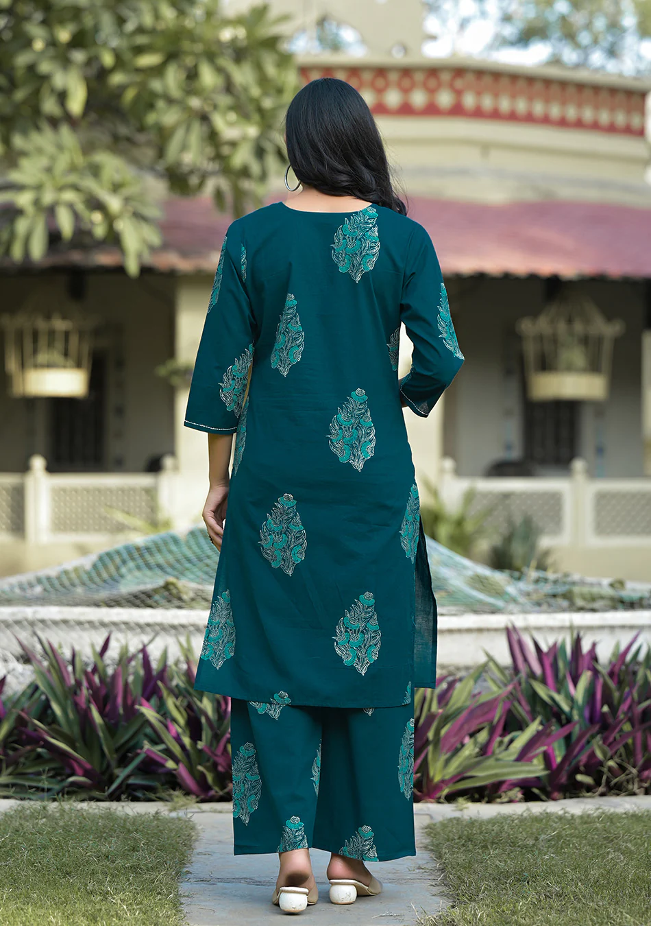 Teal Blue Hand Block Co-ord Set - Image 2