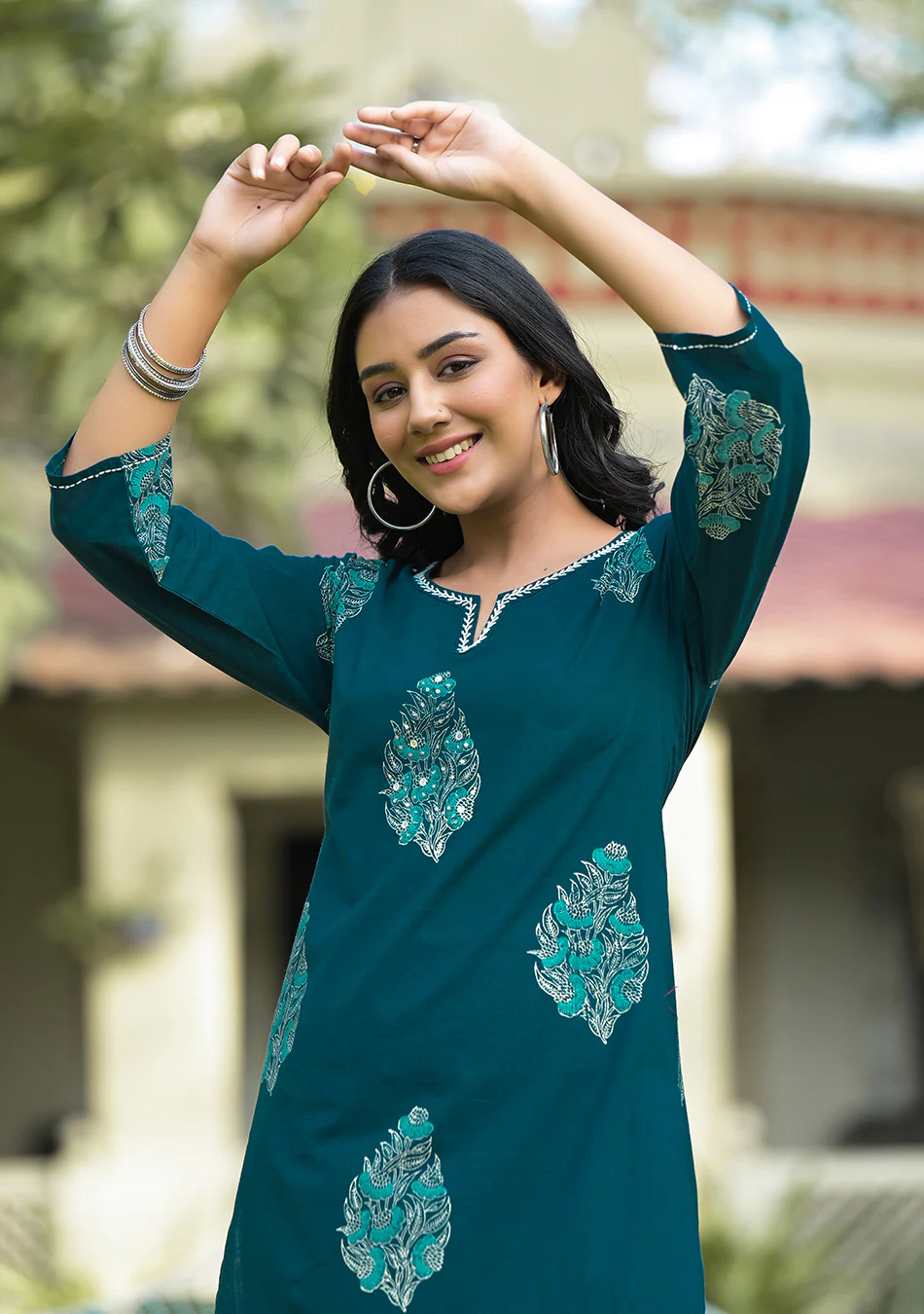 Teal Blue Hand Block Co-ord Set - Image 4