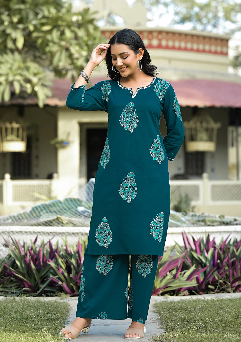 Teal Blue Hand Block Co-ord Set - Image 5