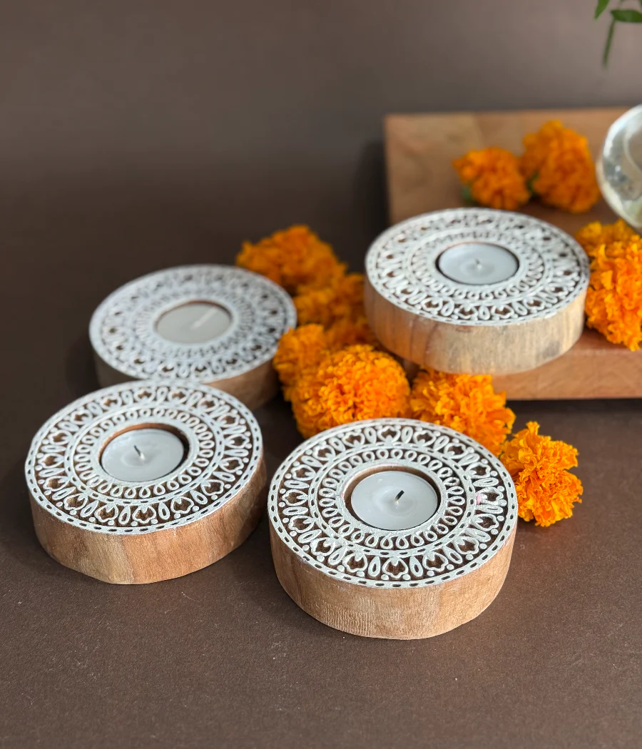 Handcrafted Mandala wooden Diya