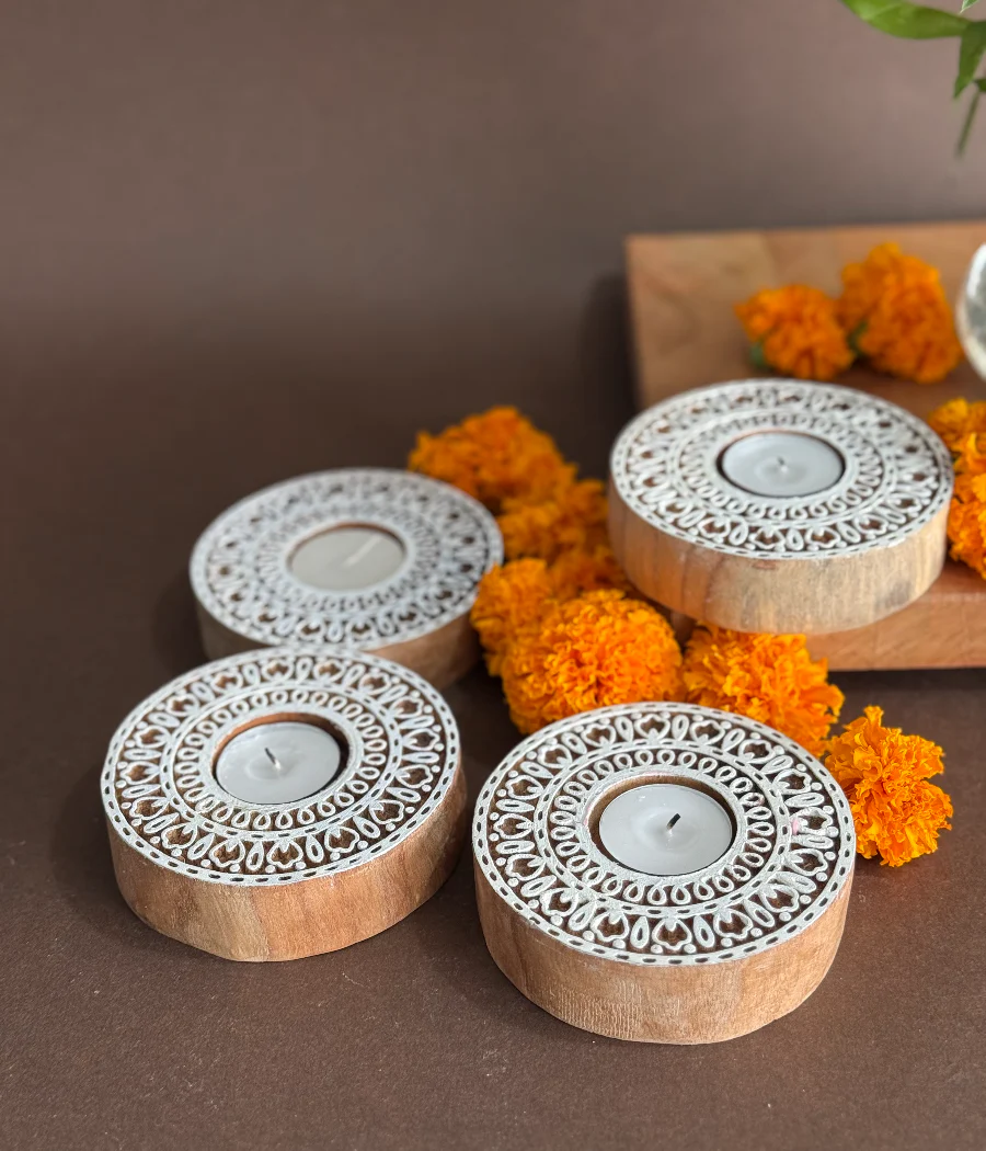 Handcrafted Mandala wooden Diya - Image 2