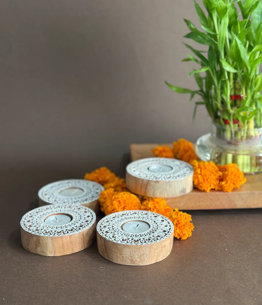 Handcrafted Mandala wooden Diya - Image 3