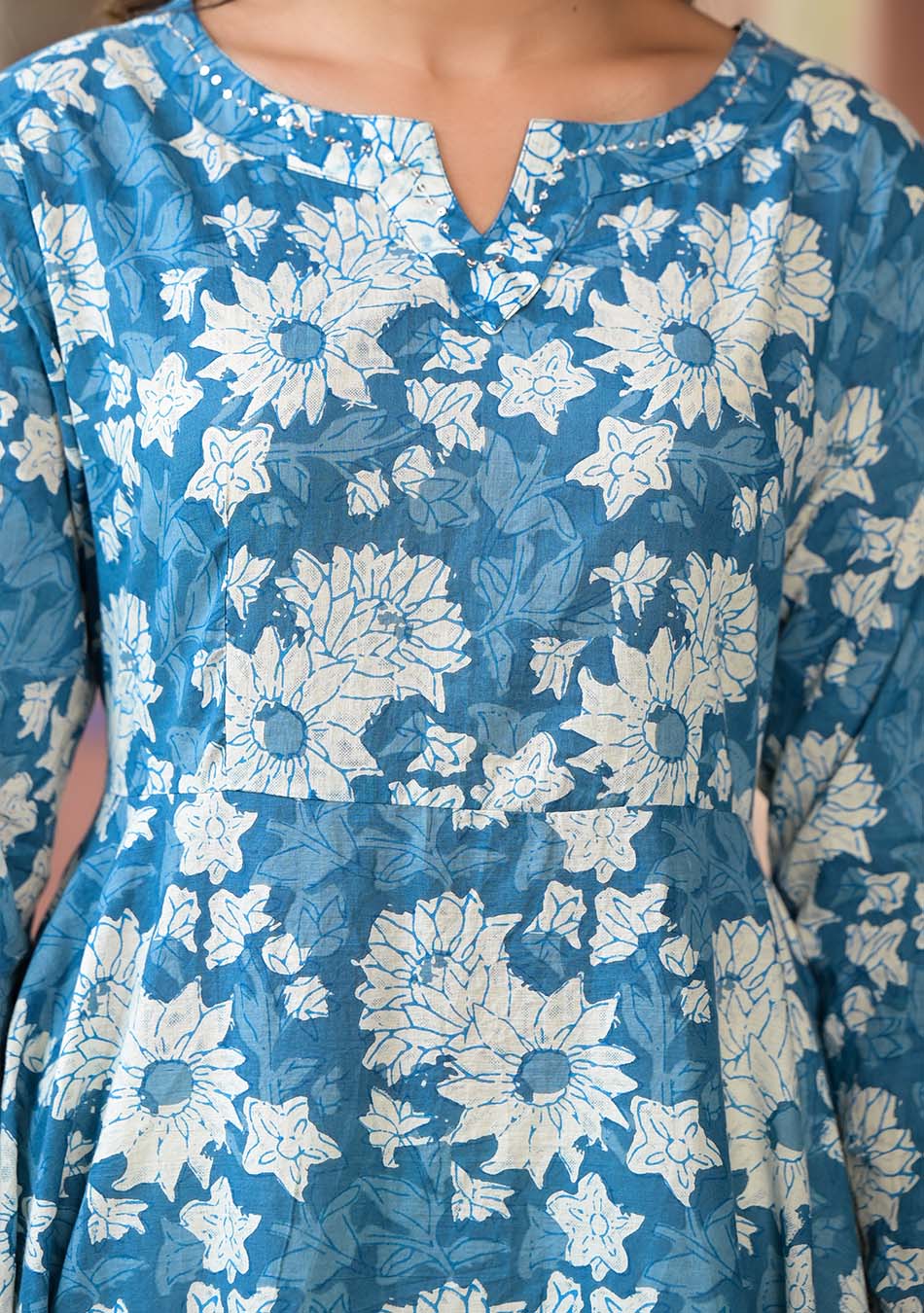 Floral Blue Anarkali Suit with Dupatta - Image 7