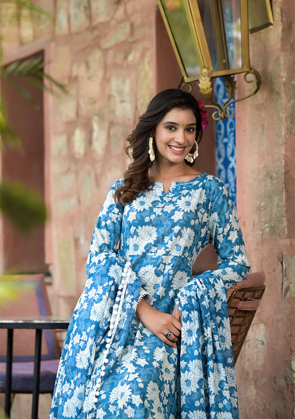 Floral Blue Anarkali Suit with Dupatta - Image 8