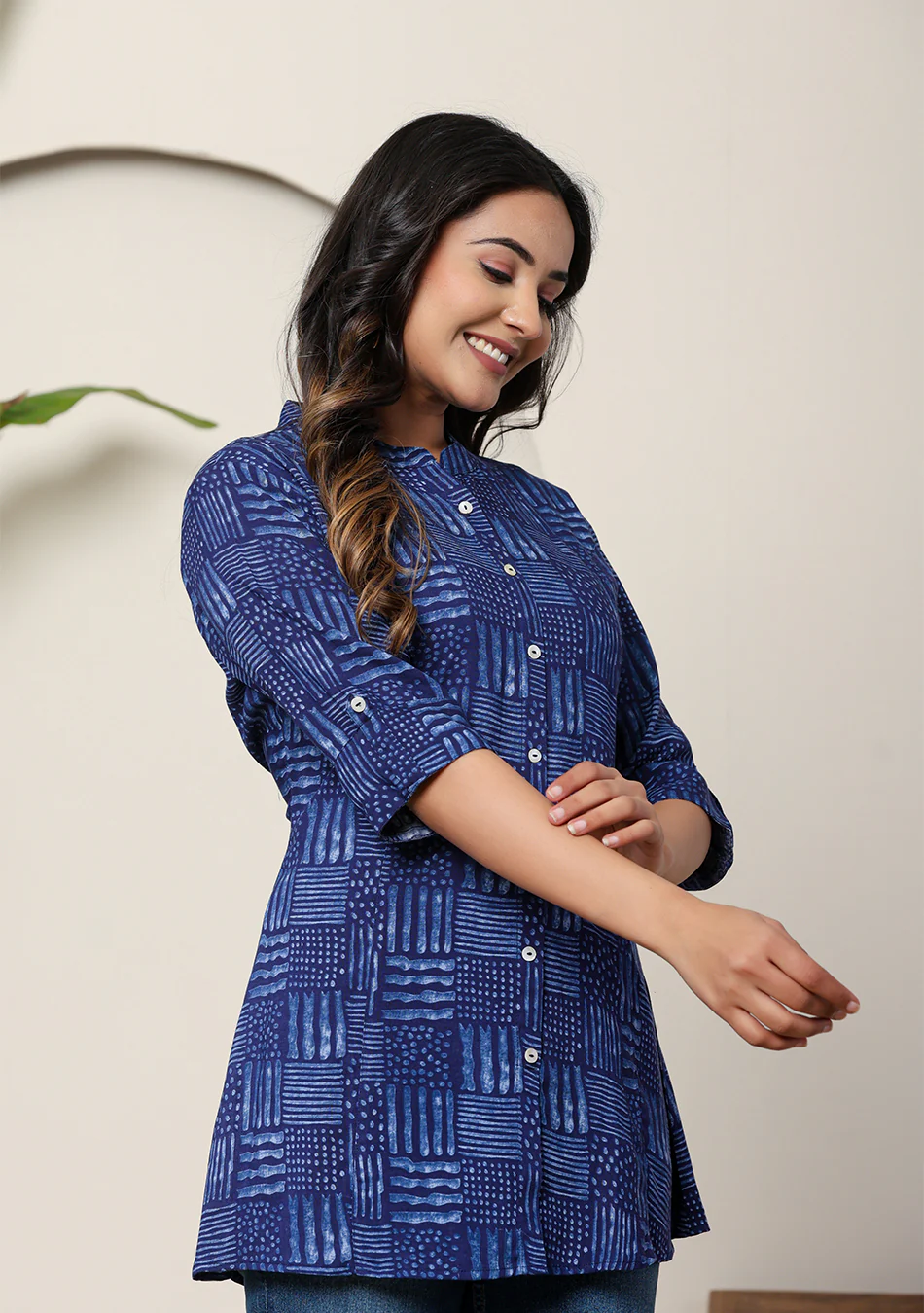 Indigo Geometric Print Top - Image 4