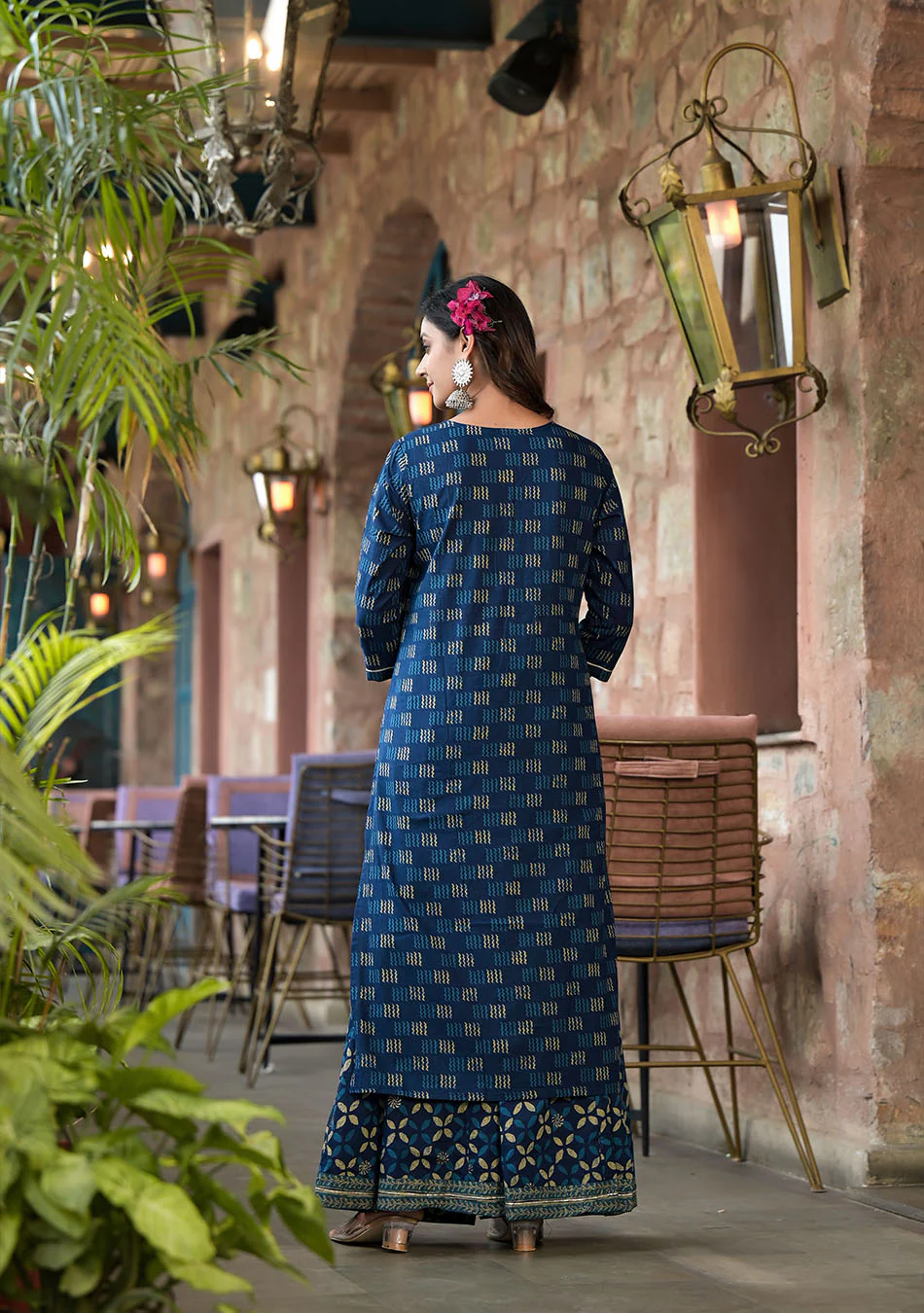 Indigo Kurta Set With Palazzo and Dupatta - Image 6