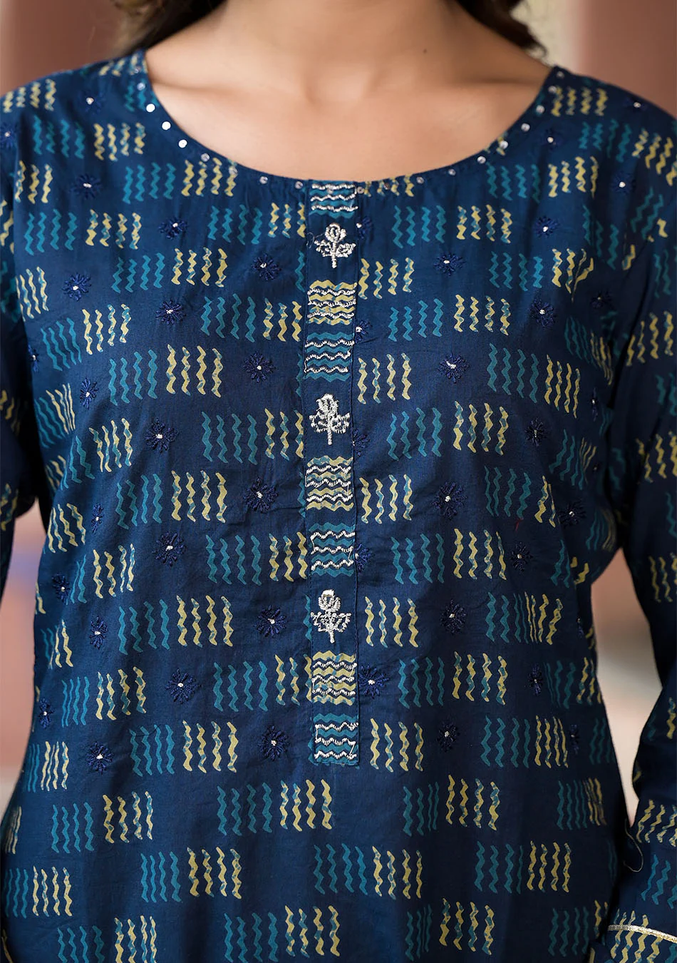 Indigo Kurta Set With Palazzo and Dupatta - Image 7