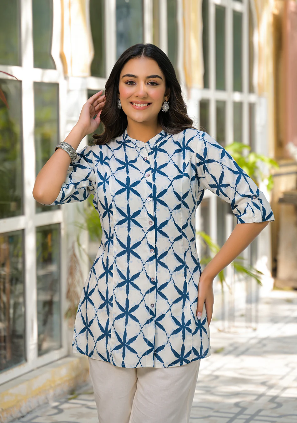 Indigo Lattice Top