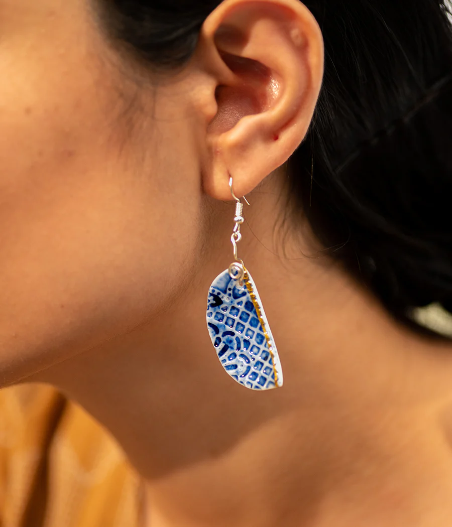 Intricate Blue Hemisphere Earrings - Image 4
