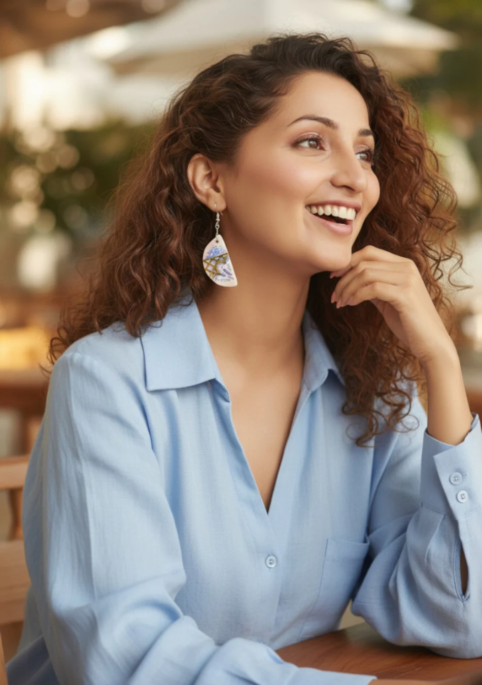 Intricate Pink-Blue Hemisphere Earrings - Image 3