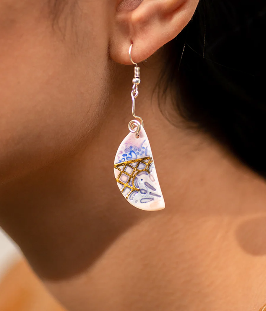 Intricate Pink-Blue Hemisphere Earrings - Image 4