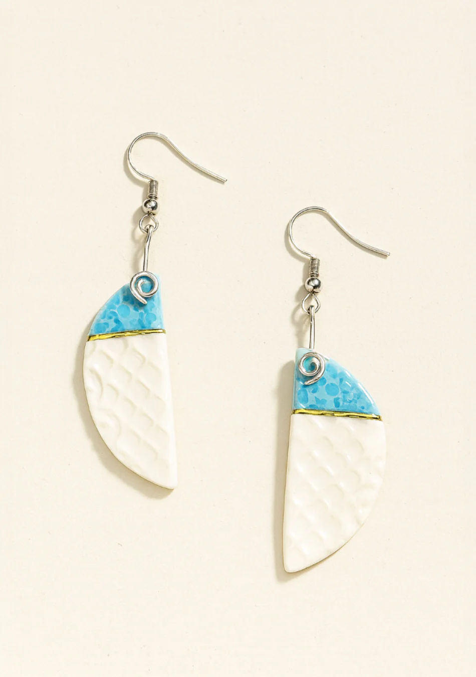Intricate White Hemisphere Earrings - Image 3
