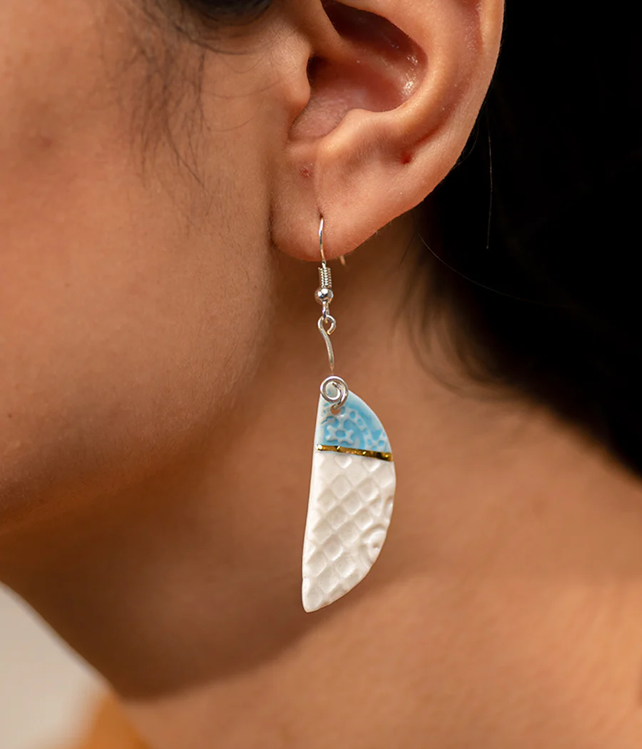 Intricate White Hemisphere Earrings - Image 4