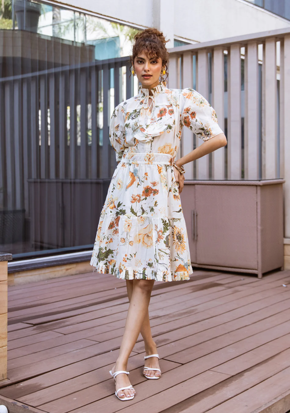 Aravalii Ivory Botanique Ruffle Dress