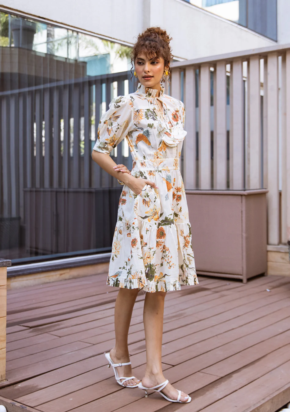 Aravalii Ivory Botanique Ruffle Dress - Image 10