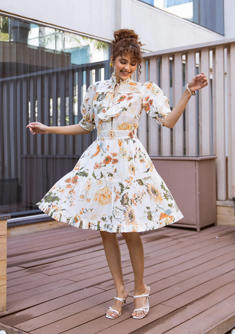Aravalii Ivory Botanique Ruffle Dress - Image 2