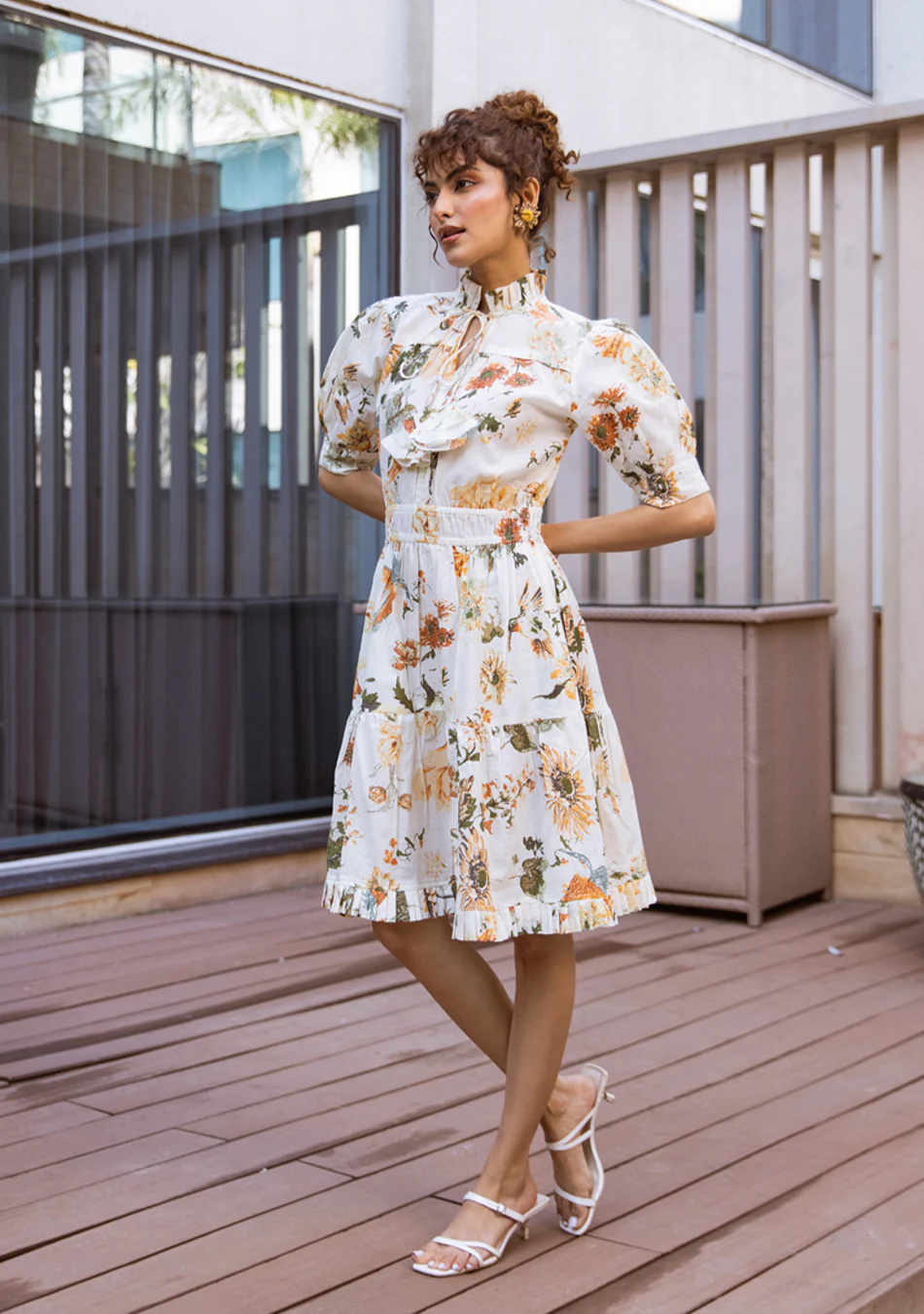 Aravalii Ivory Botanique Ruffle Dress - Image 3