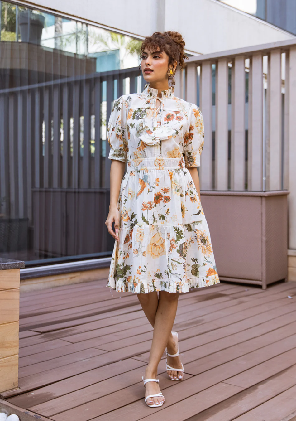 Aravalii Ivory Botanique Ruffle Dress - Image 4