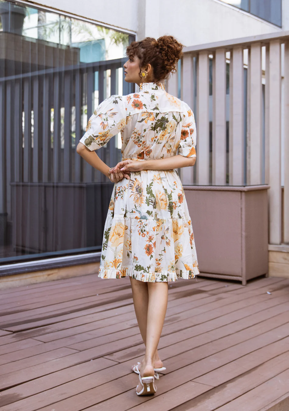 Aravalii Ivory Botanique Ruffle Dress - Image 5