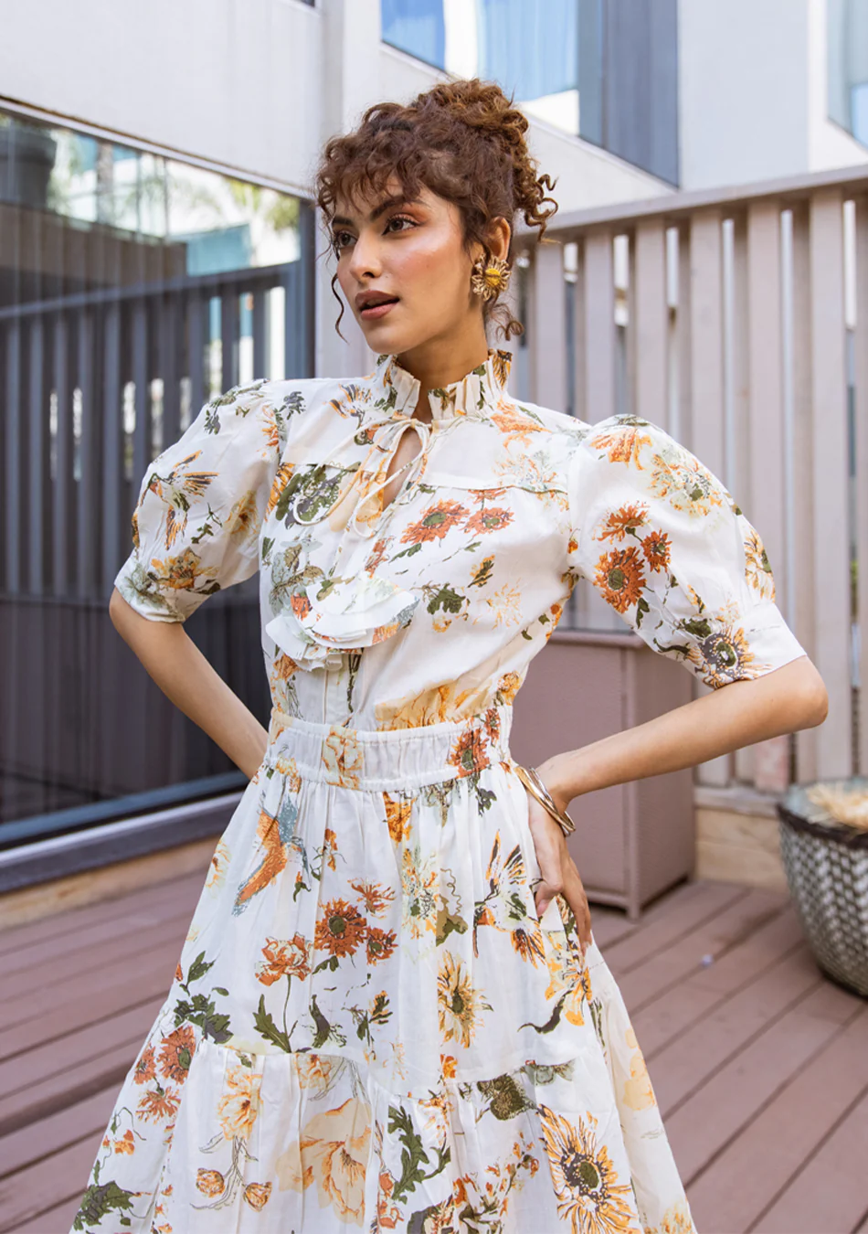 Aravalii Ivory Botanique Ruffle Dress - Image 7