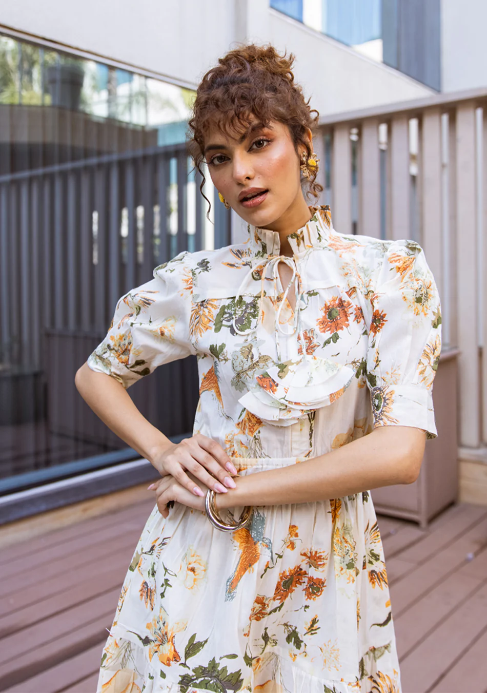 Aravalii Ivory Botanique Ruffle Dress - Image 8