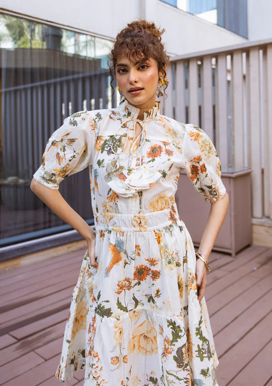 Aravalii Ivory Botanique Ruffle Dress - Image 9