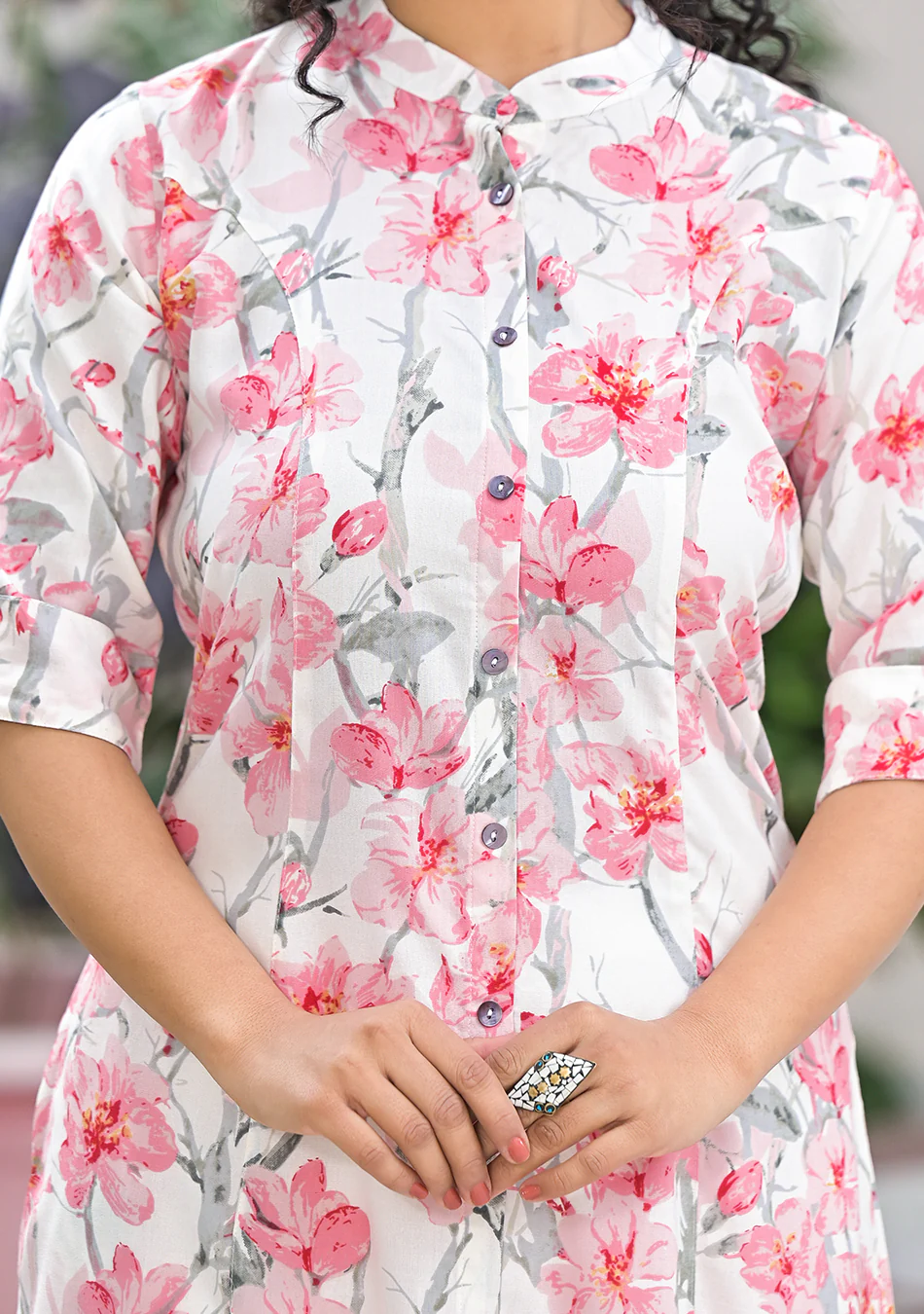 Aravalii Ivory Floral Printed Kurta | Women's Ethnic Wear - Image 3
