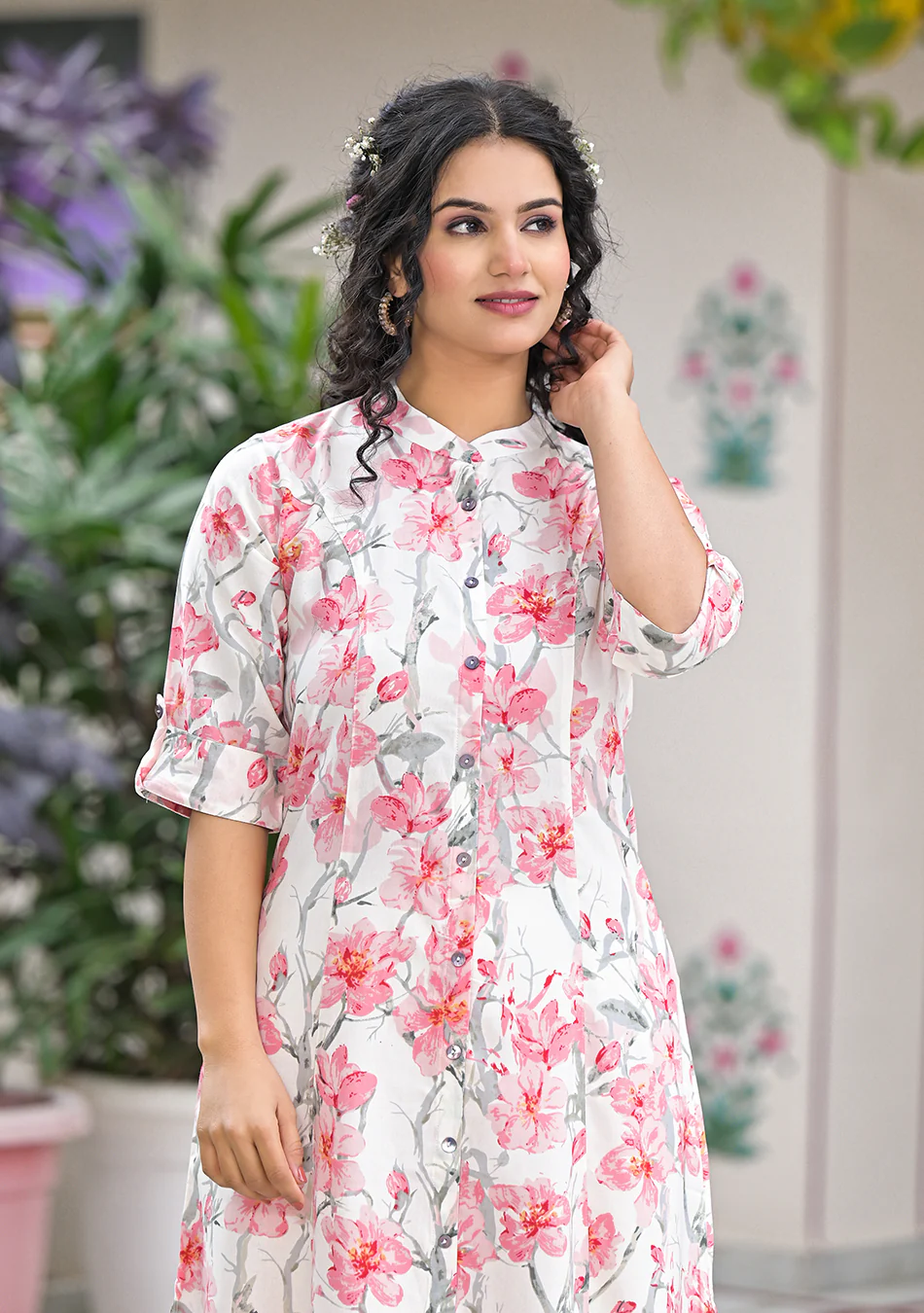 Aravalii Ivory Floral Printed Kurta | Women's Ethnic Wear - Image 4