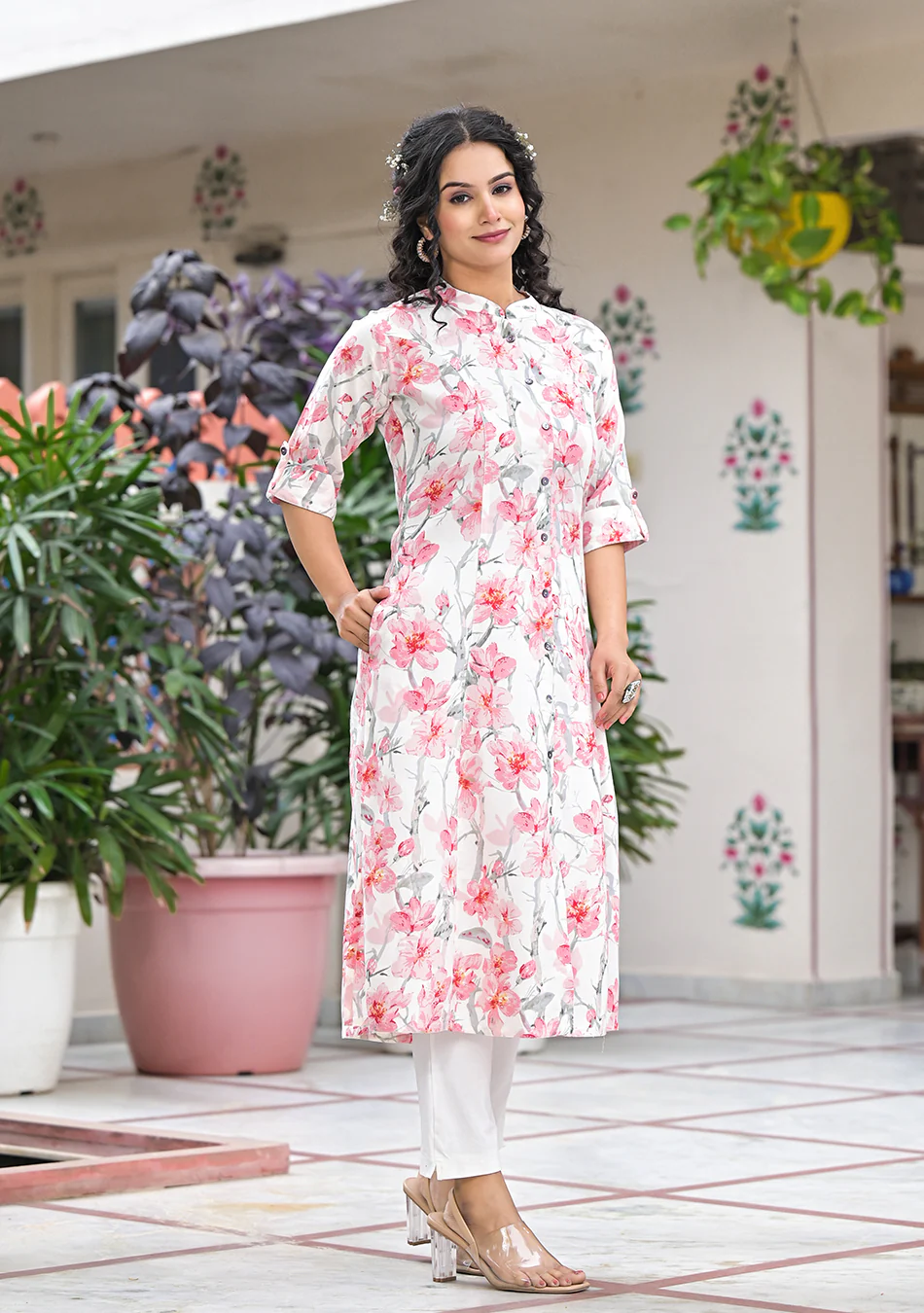 Aravalii Ivory Floral Printed Kurta | Women's Ethnic Wear - Image 5