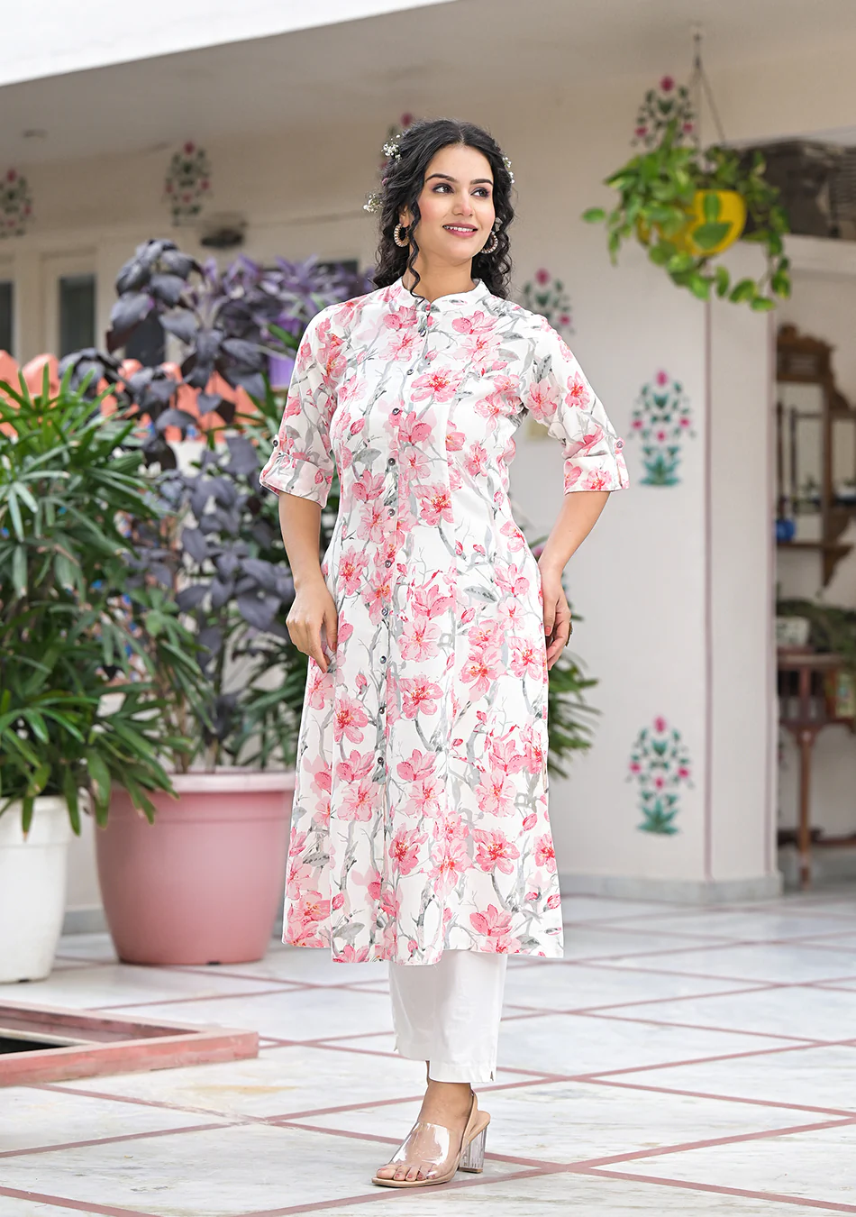 Aravalii Ivory Floral Printed Kurta | Women's Ethnic Wear - Image 6