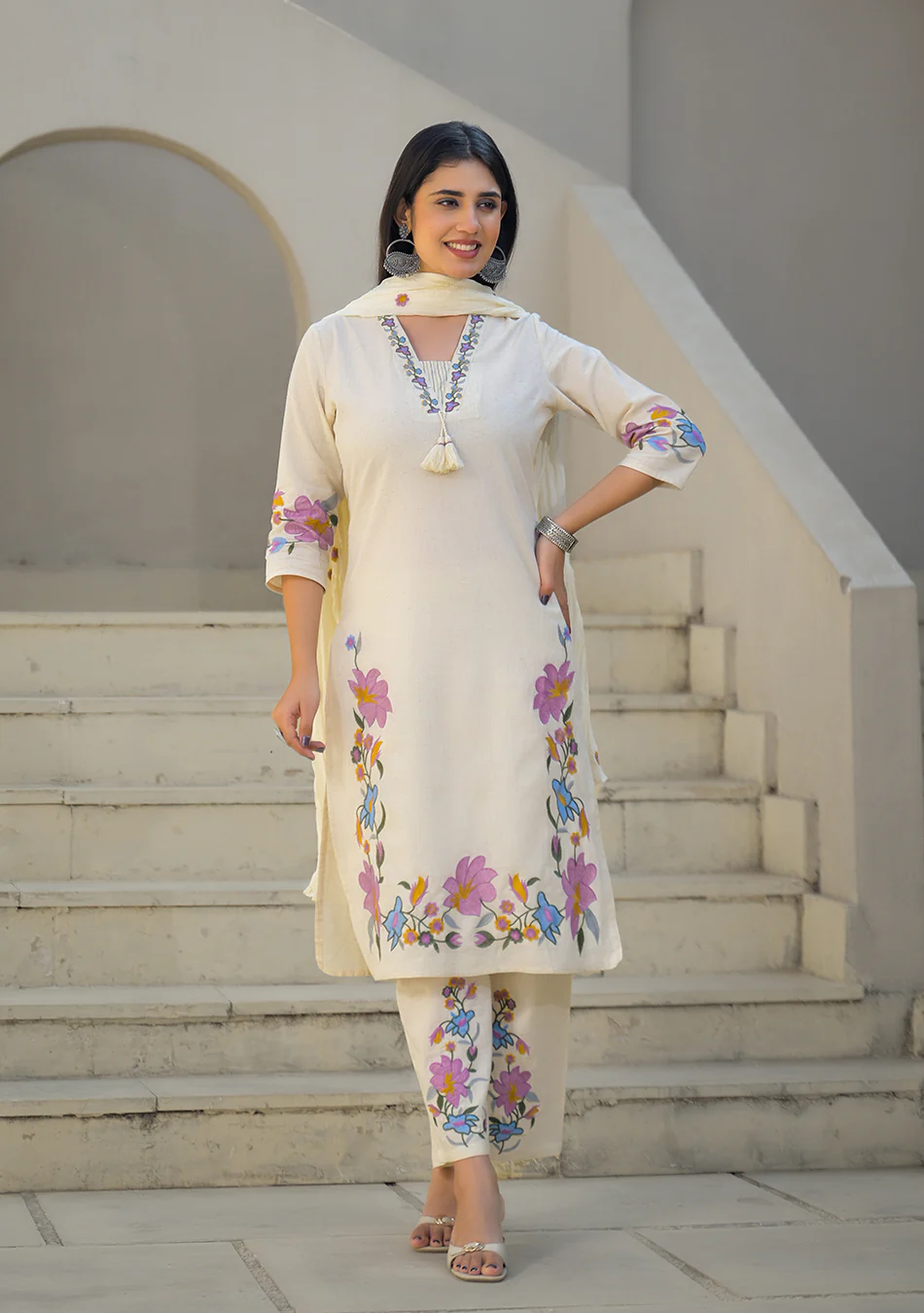 Aravalii Ivory Meadow Artisan Suit Set