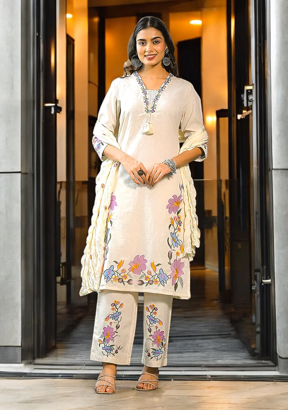 Aravalii Ivory Meadow Artisan Suit Set - Image 10