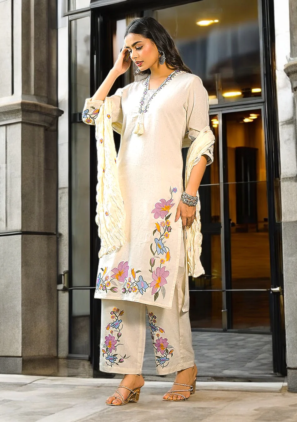 Aravalii Ivory Meadow Artisan Suit Set - Image 12