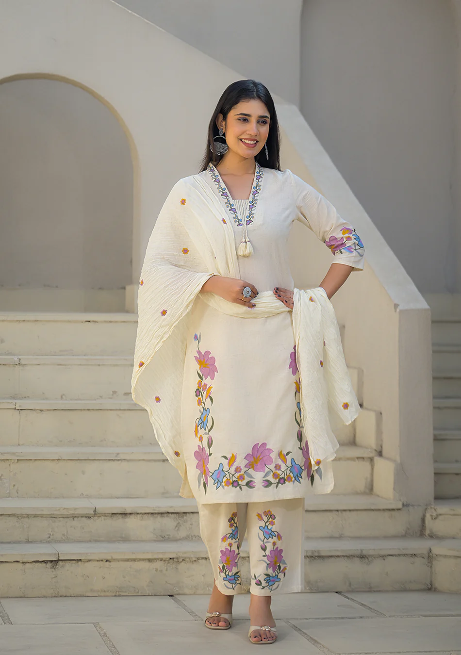 Aravalii Ivory Meadow Artisan Suit Set - Image 2