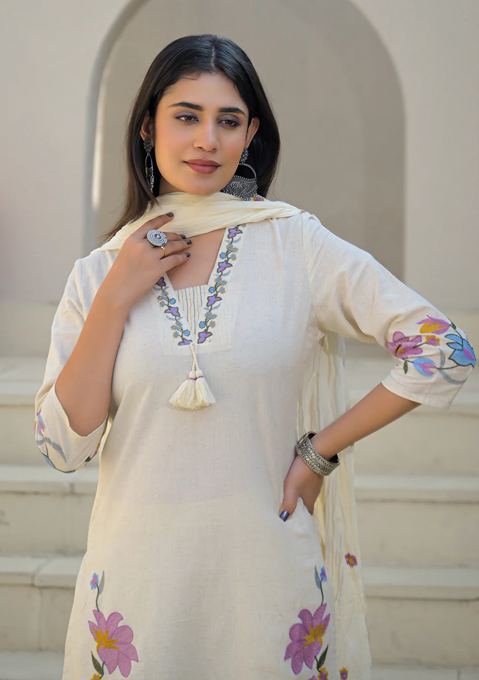 Aravalii Ivory Meadow Artisan Suit Set - Image 3